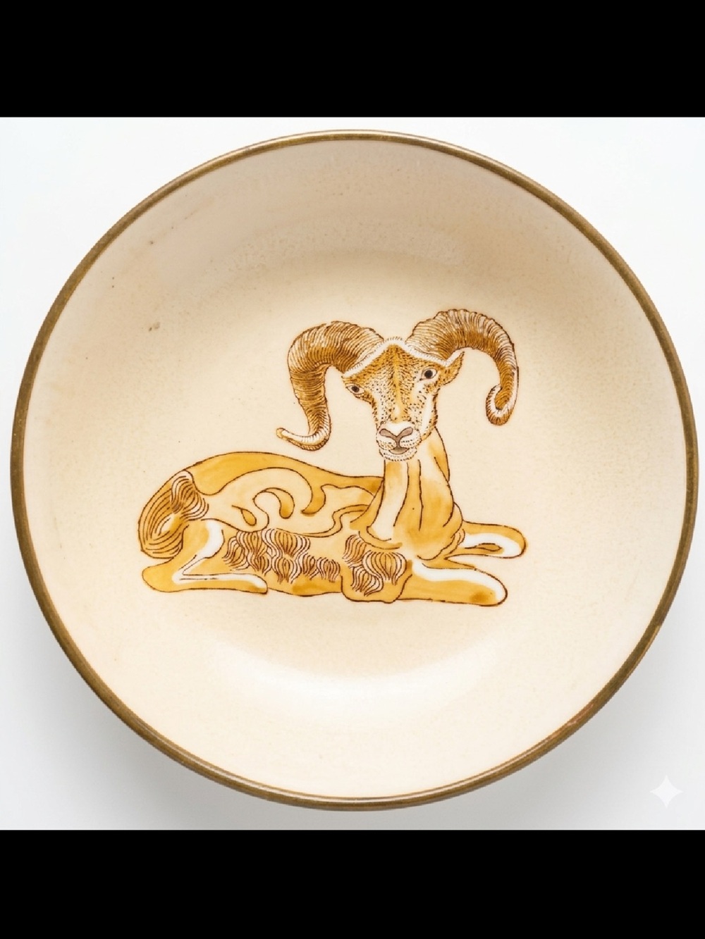Vintage Nora Fenton Hand Painted Ram Porcelain Bowl Brass Bottom